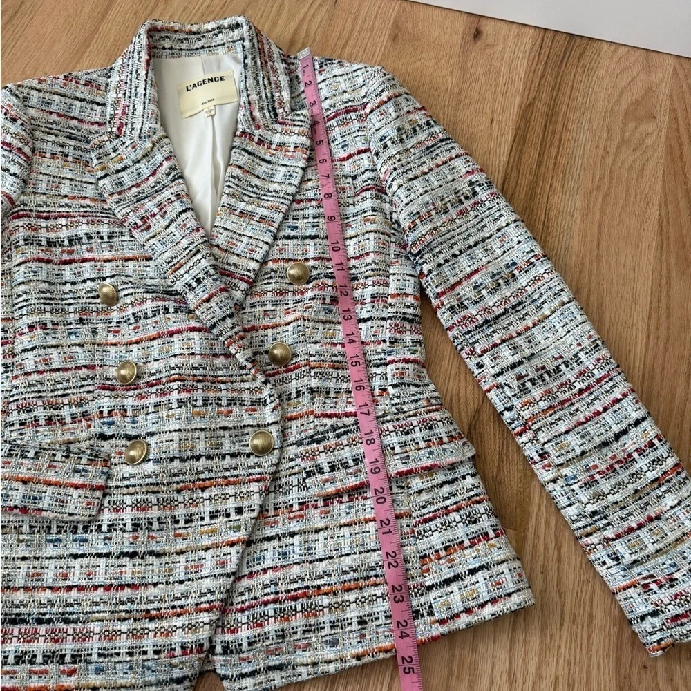 L'AGENCE Kenzie Tweed Double Breasted Blazer Corporate Work Office Career Size 2 - Picture 8 of 15